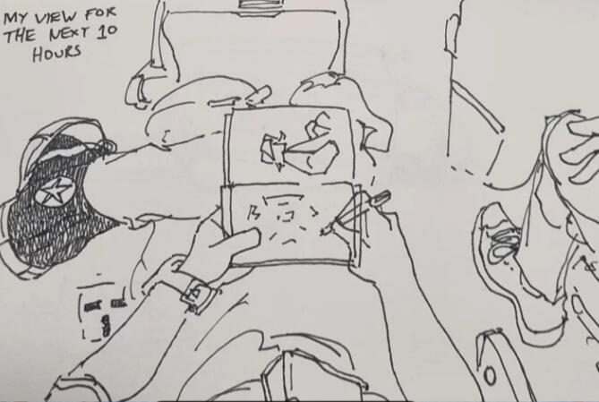 Plane Seat Sketch, Fineliner on Paper